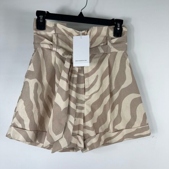 Anine Bing Pants - Anine Bing Womens Kinsley Shorts Sand Zebra Print Paperbag High Waist 30 New